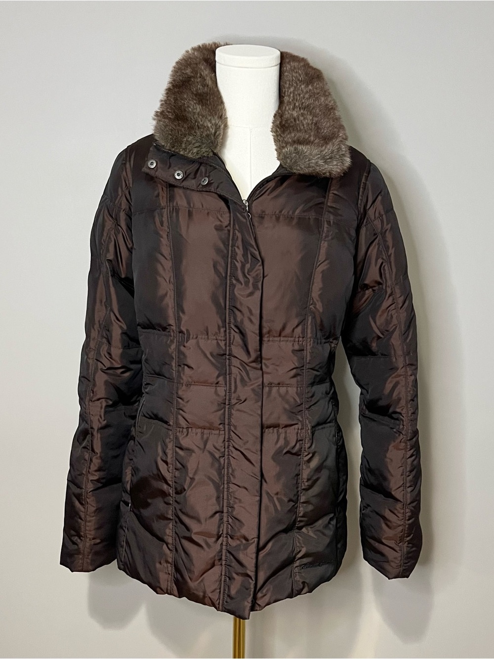 Eddie Bauer Premium Goose Down Bronzed Brown Coat Size S - Picture 4 of 7
